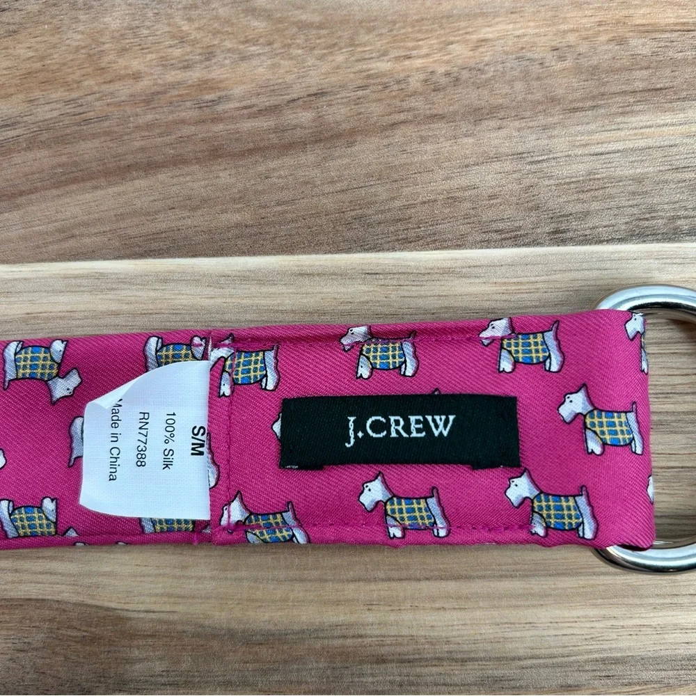 J. Crew Y2K 100% Silk Scottie Dog Novelty Print D Ring Skinny Belt Size Small - Picture 8 of 8